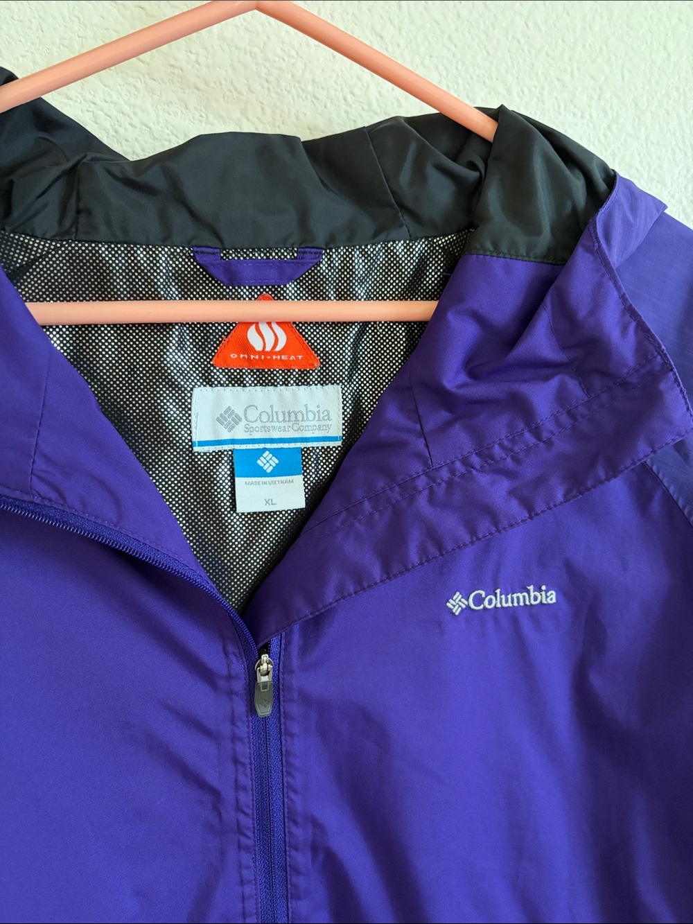 XL Columbia Windbreaker Deep Purple Hooded Packable Rain Shell - Picture 2 of 5